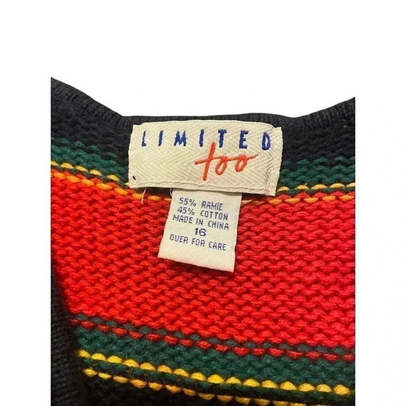 VTG Limited Too Girls 90s Plaid Striped Vest Button Front Size 16 Red Navy Green - Picture 6 of 7